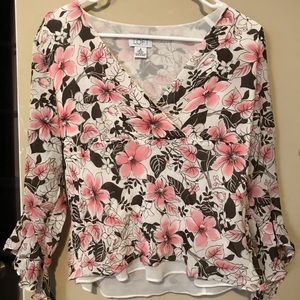 Loft Brown & Pink Floral Top Size 8